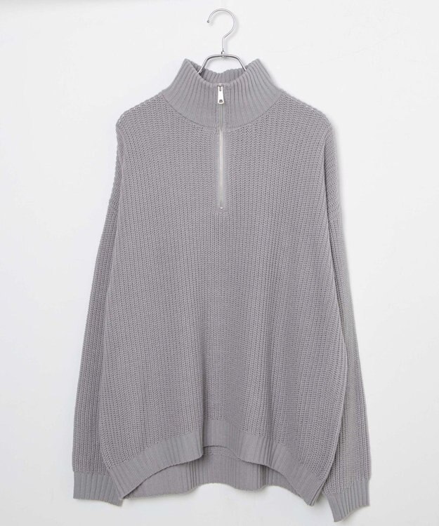 WEGO ルーズフィットハーフZIPプルオーバー ライトグレー