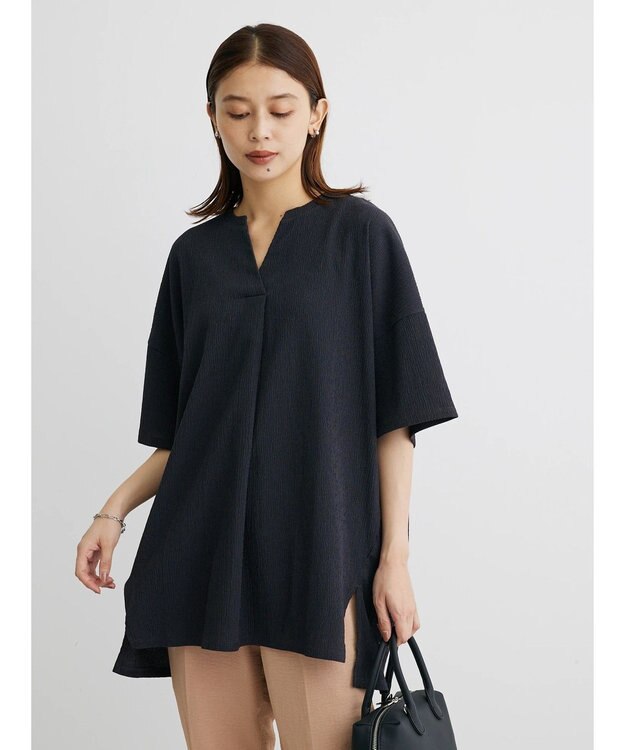 Green Parks ５分袖スキッパーカットチュニック Dark Gray