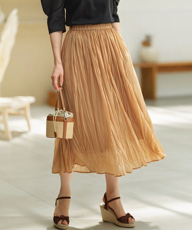 組曲 S 【WEB限定】エスパンディシアープリーツスカート アプリコットベージュ系