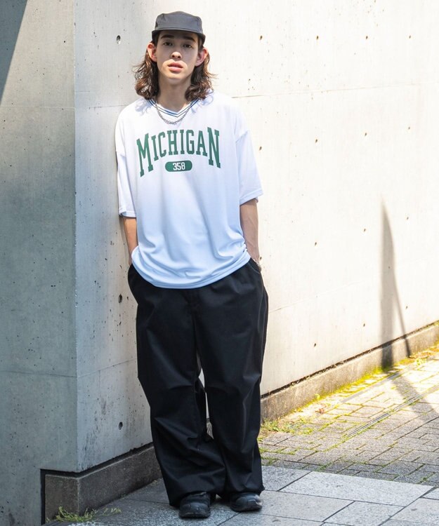 WEGO 【ユニセックス着用ITEM/2点セットネックレス付き/MLサイズ展開】アクセ付きラインリブメッシュプルオーバー ホワイト