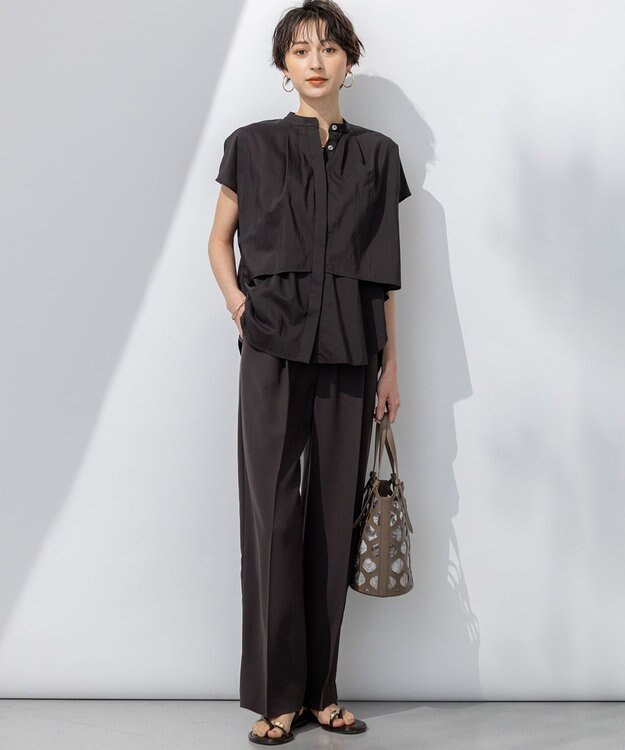 23区 L 【撥水加工/洗える】シアーナイロンツイル レイヤード ブラウス ダークブラウン系