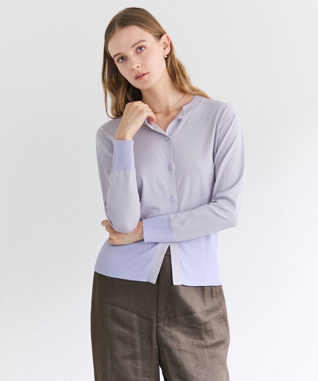 BEIGE， JULIE / コットンシルク クルーネックカーディガン Lilac