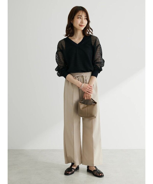 Green Parks 綿麻混イージーワイドパンツ Light Beige