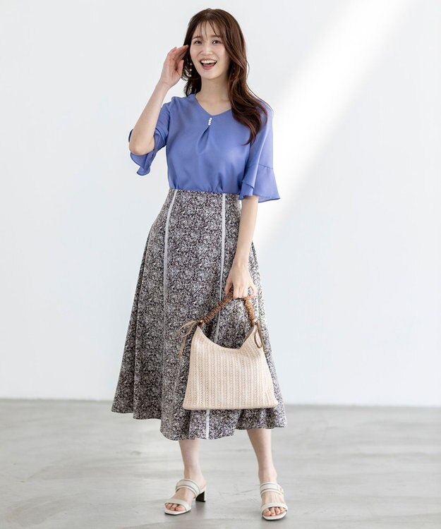 ANY SIS S 【接触冷感・UVカット・速乾】スムージーポリエステル フレアスリーブ ブラウス ブルー