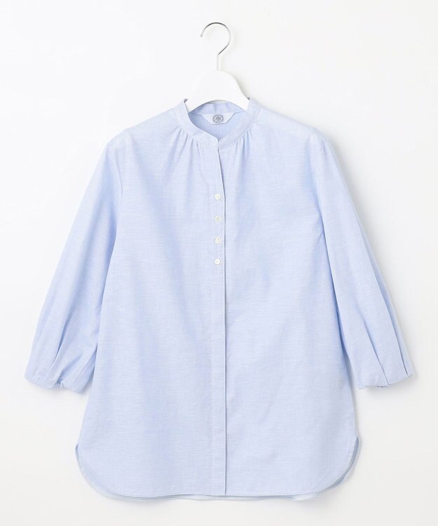 J.PRESS LADIES 【洗える・吸水】 BEZピンチェック スタンドカラー ブラウス サックスブルー系3