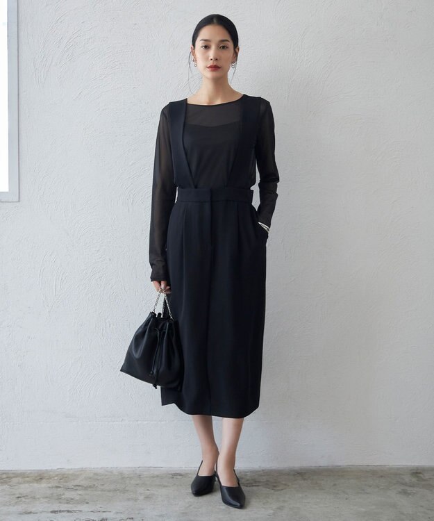 ICB L 【洗える】 マットトリコットチュール シアーカットソー ブラック系