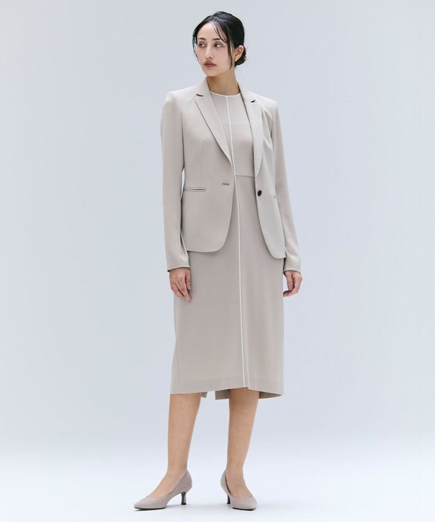 BEIGE， 【洗える・L-size】CINDY / クルーネックノースリーブワンピース Taupe × White