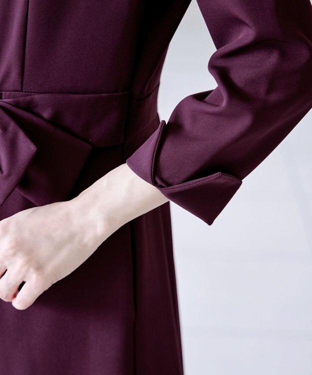 Tiaclasse 【セレモニー・新色追加・洗える】アシメリボンベルトフレアワンピース ボルドー