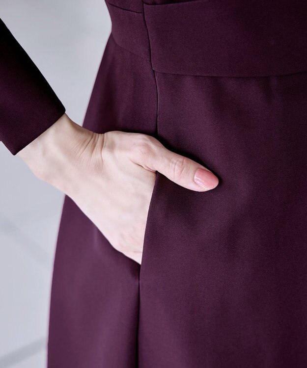 Tiaclasse 【セレモニー・新色追加・洗える】アシメリボンベルトフレアワンピース ボルドー