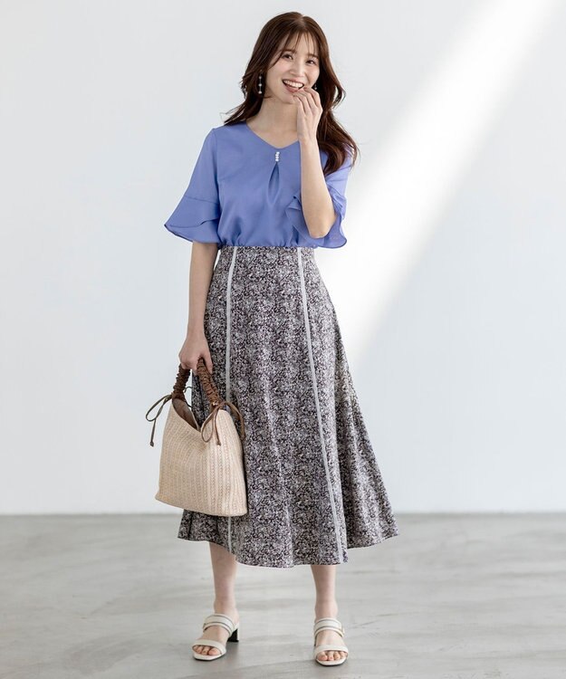 ANY SIS S 【接触冷感・UVカット・速乾】スムージーポリエステル フレアスリーブ ブラウス ブルー