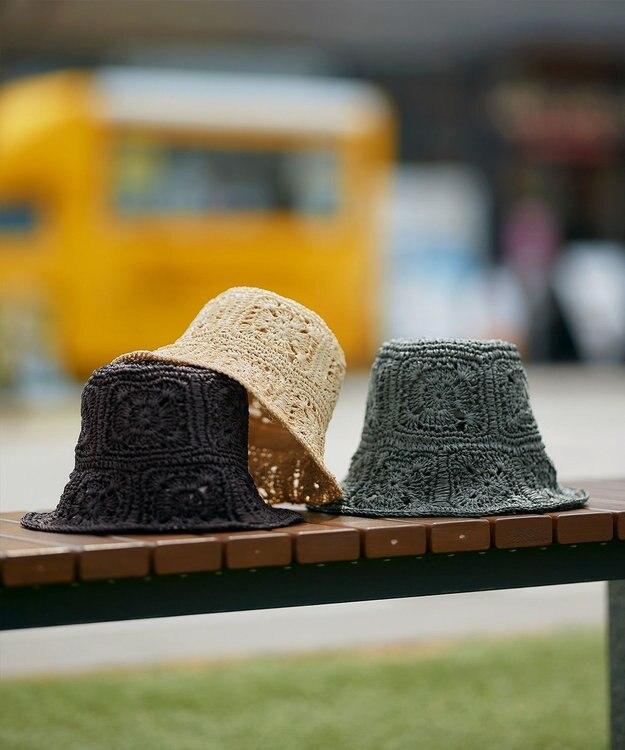 Tiaclasse クロシェ柄編みバケットハット アイボリー