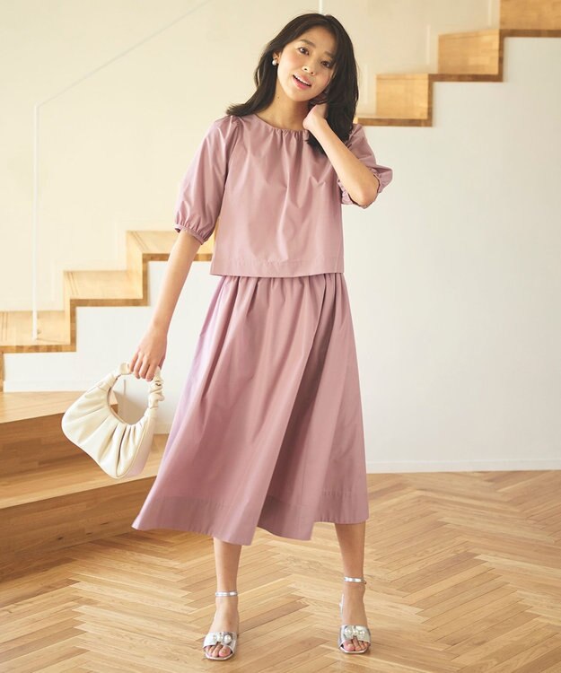 Feroux 【洗える】パフスリーブセット アップ ピンク系