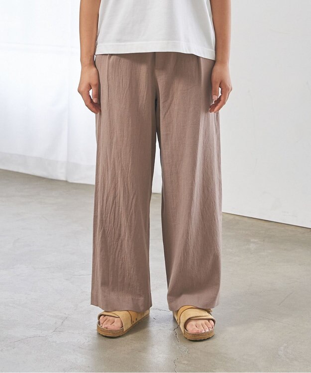 J.PRESS YORK STREET 【WOMEN】コットンワッシャータックワイド パンツ ブラウン系