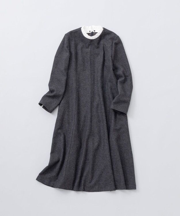 組曲 【2WAY】ラメフラノ フリル襟ワンピース チャコールグレー系