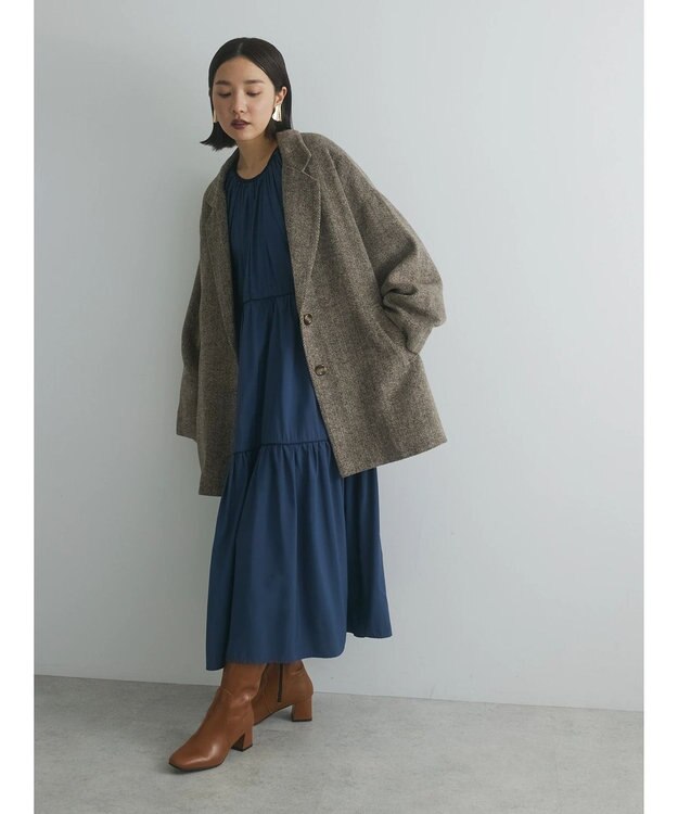 Green Parks armonia. ティアード配色パイピングワンピース Navy