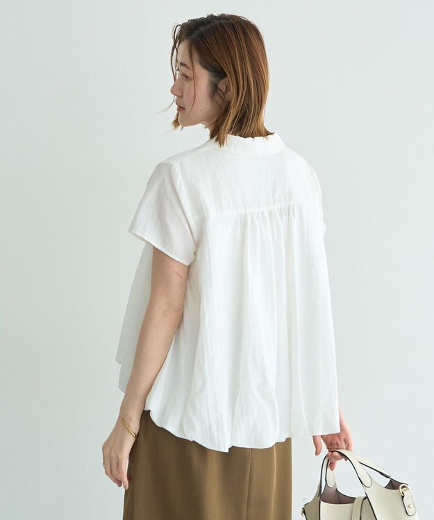 YECCA VECCA 刺繍カラーバルーンヘムブラウス Off White