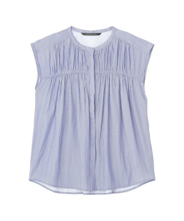 YECCA VECCA <<接触冷感>>フレンチスリーブギャザーブラウス Stripe