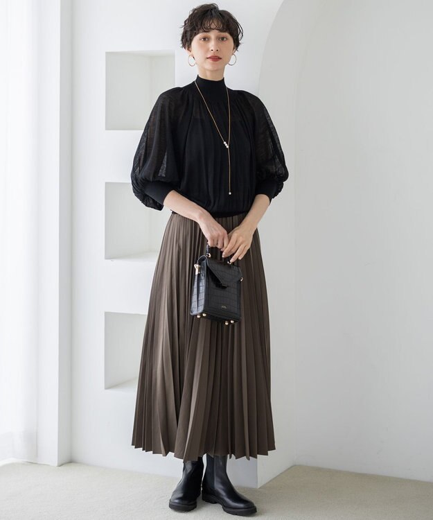 23区 【洗える】シアーギャザー ハイネック ニット ブラック系