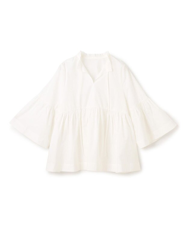 UNFILO コットンブロード フリルネックシャツ オフ