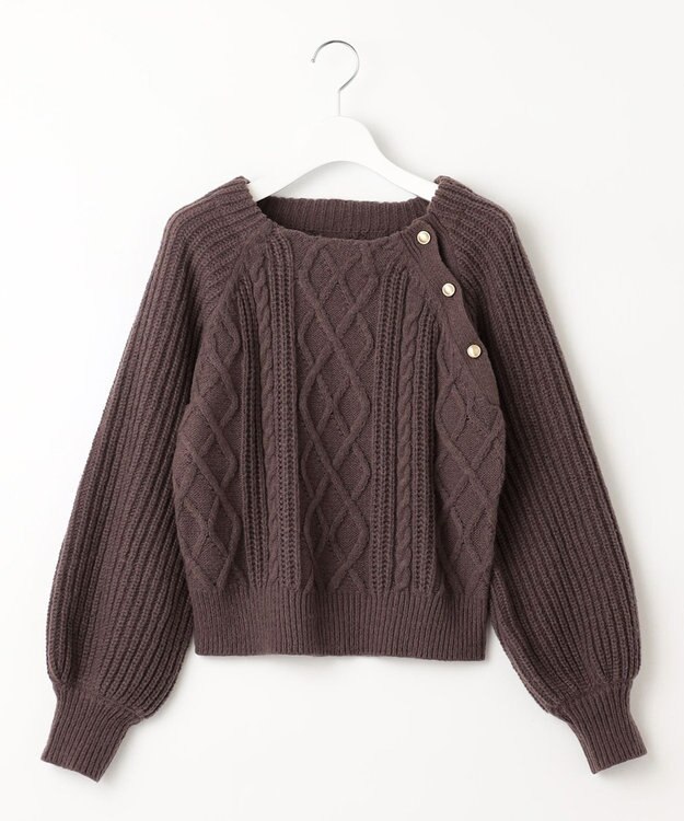 Feroux 【洗える】金釦ケーブル ニット ダークブラウン系