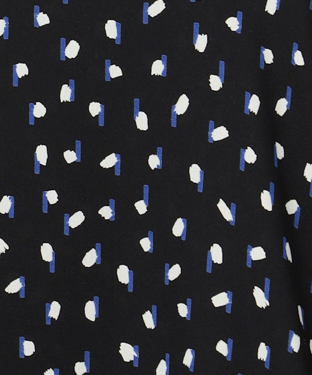 ICB L 【先行予約・WEB限定カラーあり】BackSatinAmunzen 5分袖バンドカラーブラウス  ブラック×モチーフドット柄