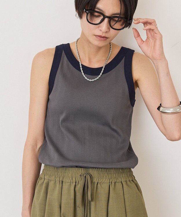 AMERICAN HOLIC ランダムリブ配色タンクトップ Charcoal Gray