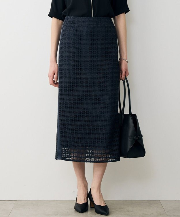 ICB グリッドパターンレース スカート ダルブルー