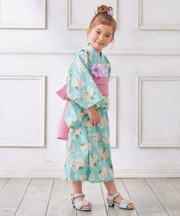 ANY KIDS ロング丈 浴衣 セット エメラルドグリーン×アジサイ