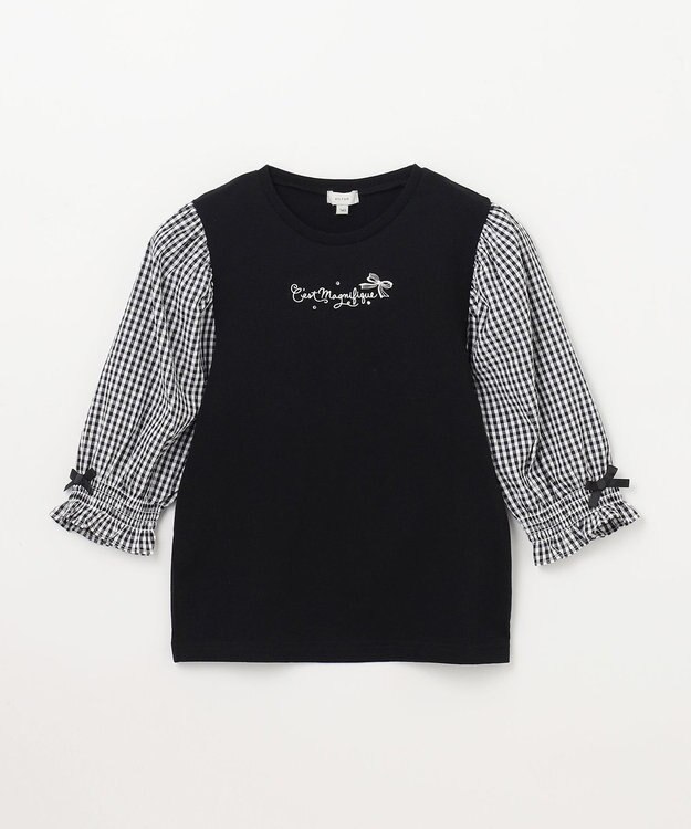 ANY KIDS 袖ギンガム 七分袖 Tシャツ ブラック×ブラックギンガム