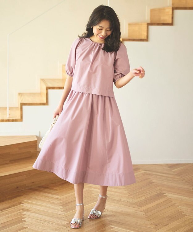 Feroux 【洗える】パフスリーブセット アップ ピンク系