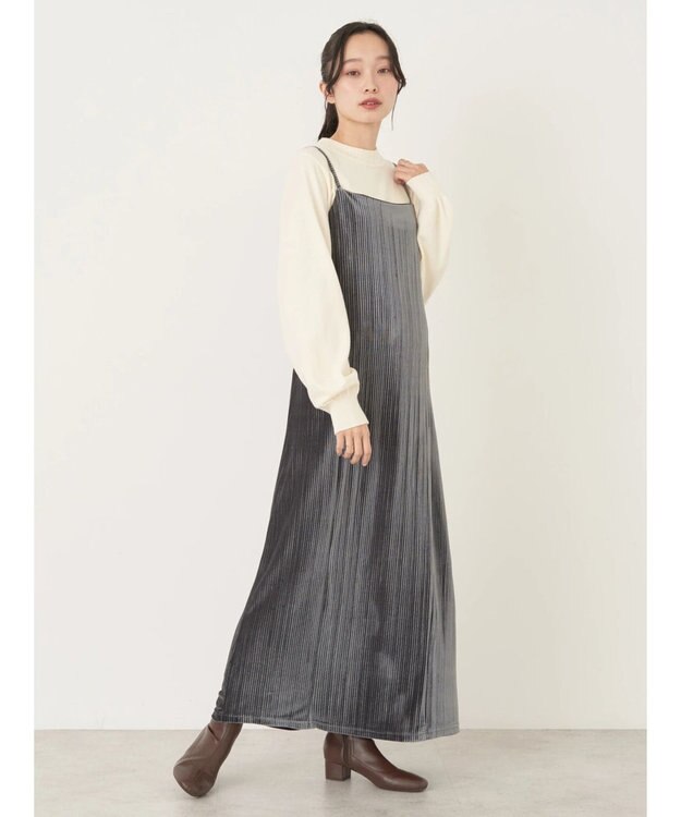 earth music&ecology ベロアプリーツキャミワンピース Gray