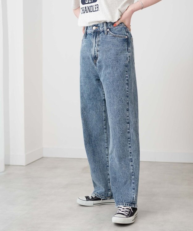 WEGO ウエストフィットワイドストレートデニムパンツ デニム中濃加工色