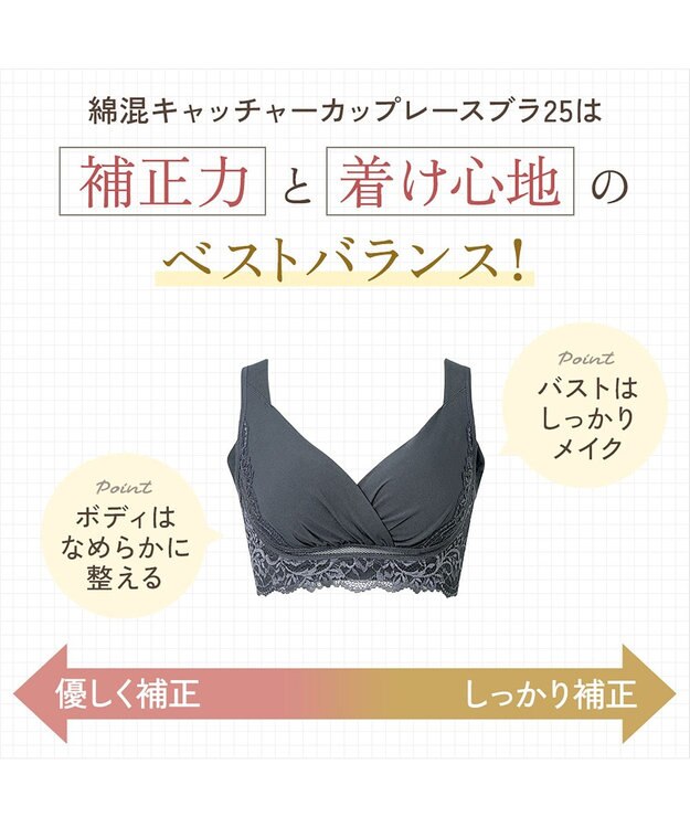 BRADELIS New York 【BRADELIS NewYork peace】綿混キャッチャーカップレースブラ25  ノンワイヤー 補正下着 補整 谷間メイク ロイヤルグレー