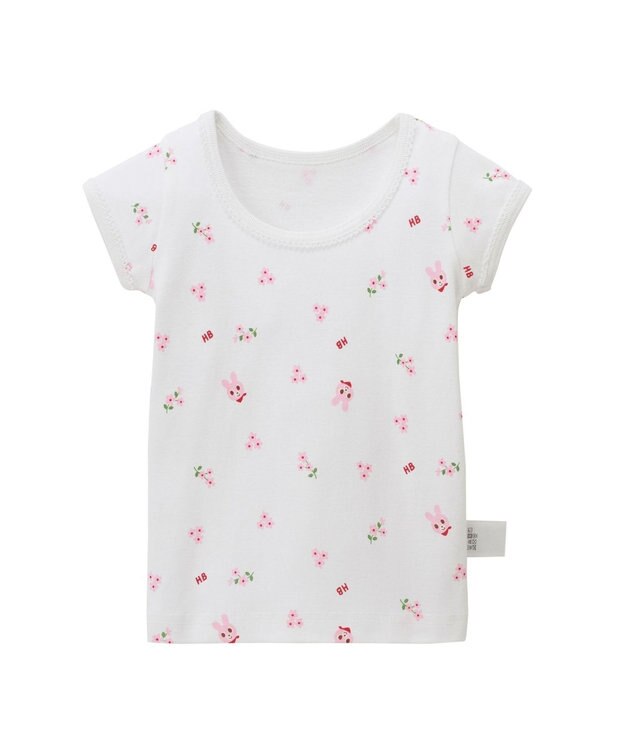 MIKI HOUSE HOT BISCUITS 【80-120cm】 フライス素材半袖肌着(女の子用インナー) 白×ピンク