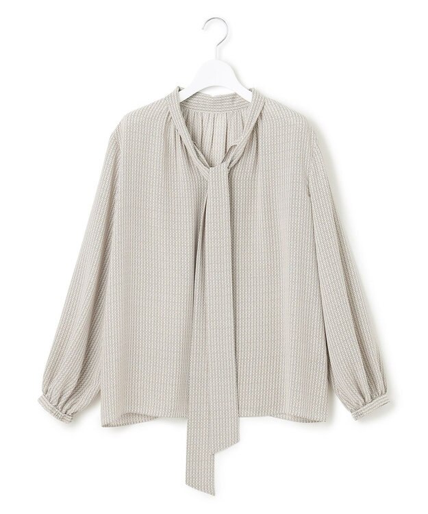 23区 L 【洗える】ヴィンテージ プリント ボウタイ ブラウス ベージュプリント