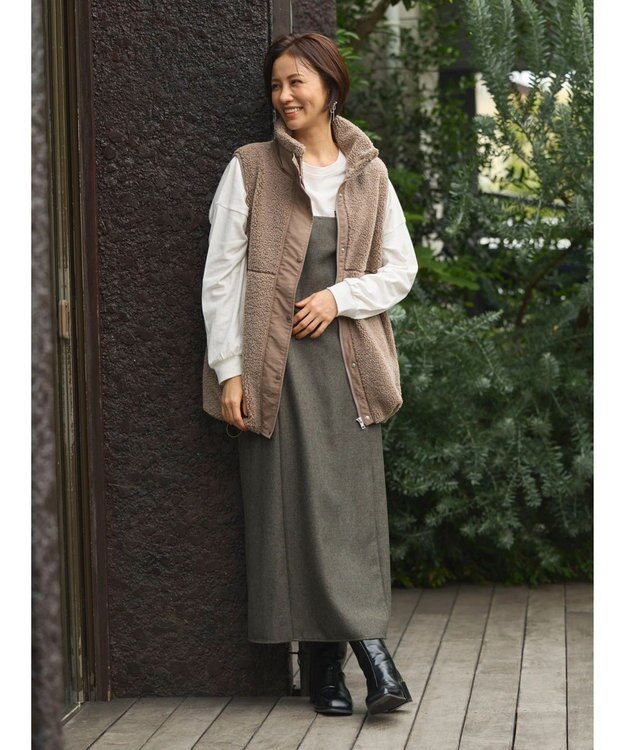 Green Parks ボアミドル丈ベスト Mocha