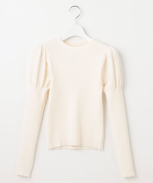 Feroux 【洗える】パフスリーブラメ ニット ホワイト系