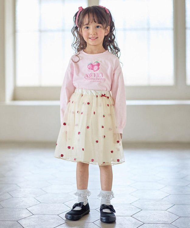 ANY KIDS 【Strawberry Collection】アートプリント 長袖Tシャツ ピンク