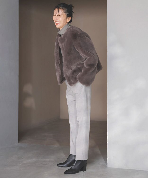 UNFILO エコファー クロップドジャケット モカ