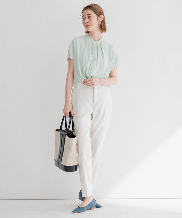 23区 【洗える】リネンレーヨンストレッチ テーパード パンツ ホワイト系