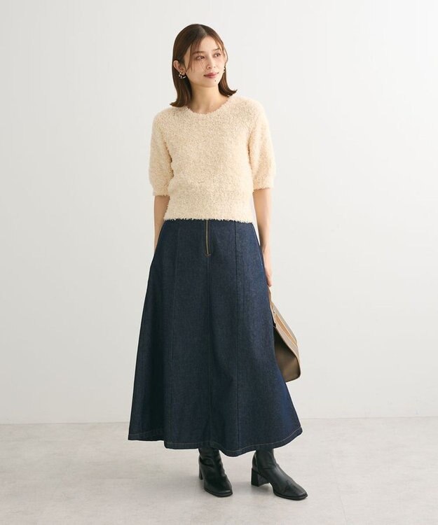 Green Parks テープヤーン半袖ニットプルオーバー Light Beige