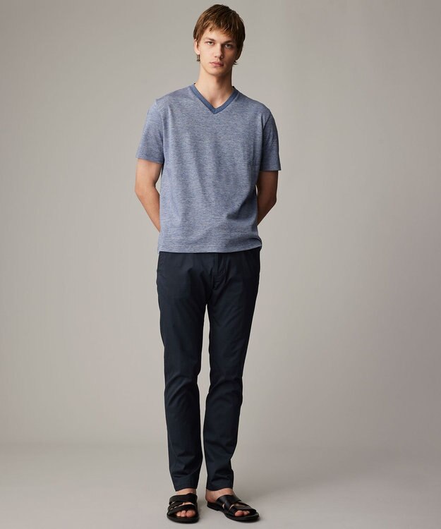 JOSEPH ABBOUD 【キングサイズ・リネン素材/吸水速乾/日本素材】リネンハニカム Vネック Tシャツ サックスブルー系