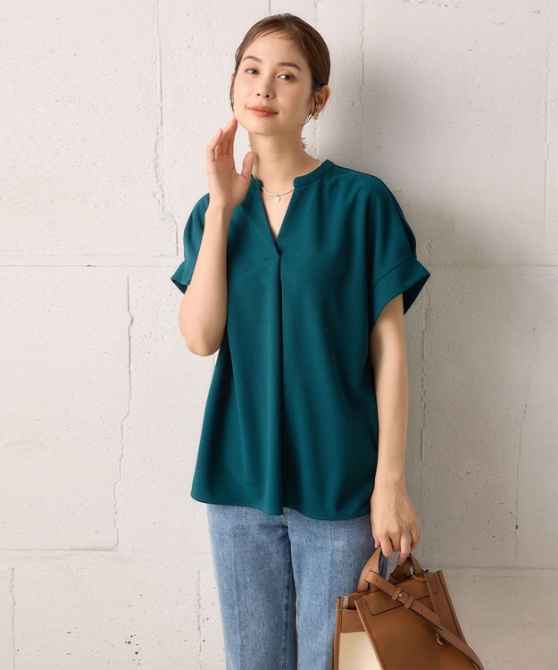 組曲 S 【WEB限定】ライトジョーゼットスキッパー ブラウス ダークグリーン系