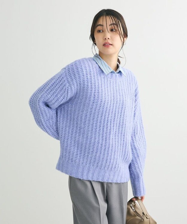 Green Parks イージーケアショート丈ストライプシャツ Blue