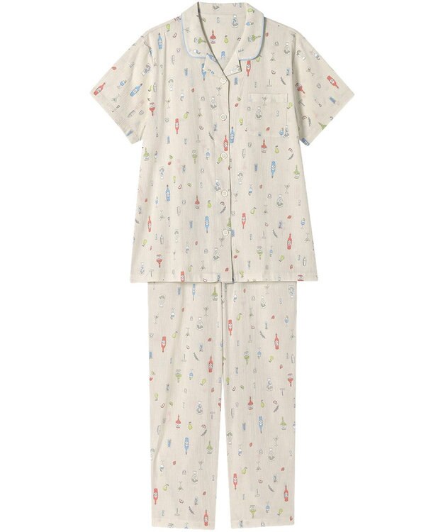 Wing パジャマ 綿100%(本体) 楊柳素材 高島ちぢみ（R） 3Lまで対応 大きいサイズ 5分袖 半袖 長ズボン レディース EP8047 ウイング／ワコール ベージュ