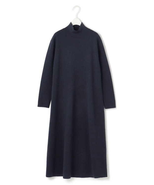 ICB ウールブレンドスムース ハイネックワンピース ネイビー系