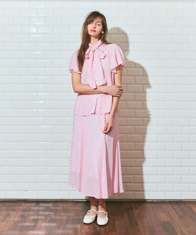 GRACE CONTINENTAL ドットジャガードボウタイブラウス ピンク