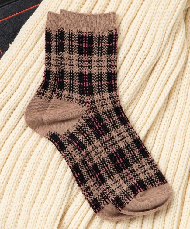 WEGO ジャガードチェックソックス ベージュ