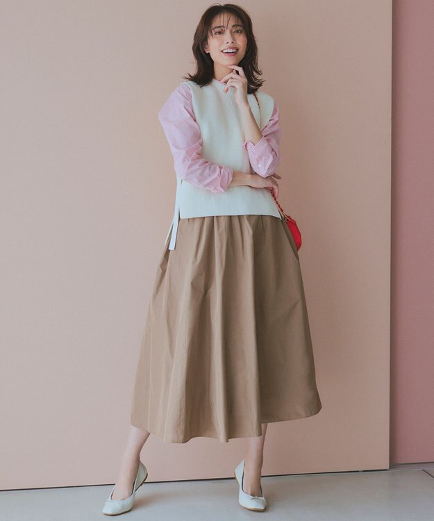 23区 【洗える】ルミエールタフタ フレアスカート ブラウン系