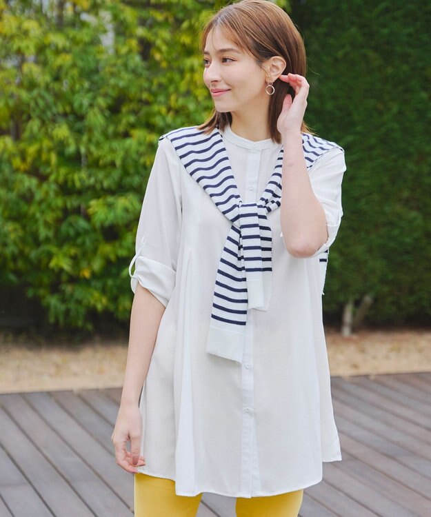 Tiaclasse 肩掛けボーダーフェイクカーデ オフホワイト